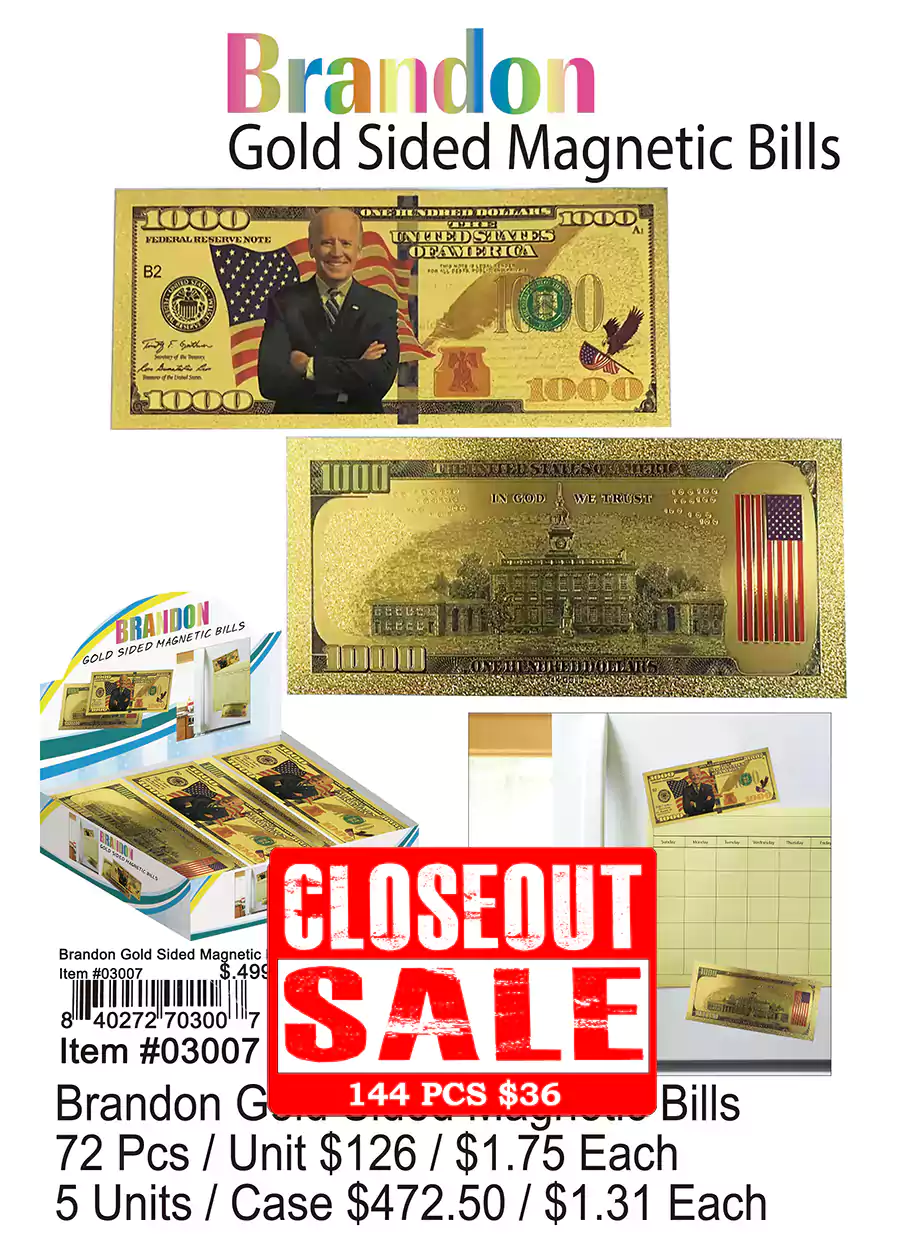 Brandon Gold Sided Magnetic Bills - Closeout 144 Pcs.